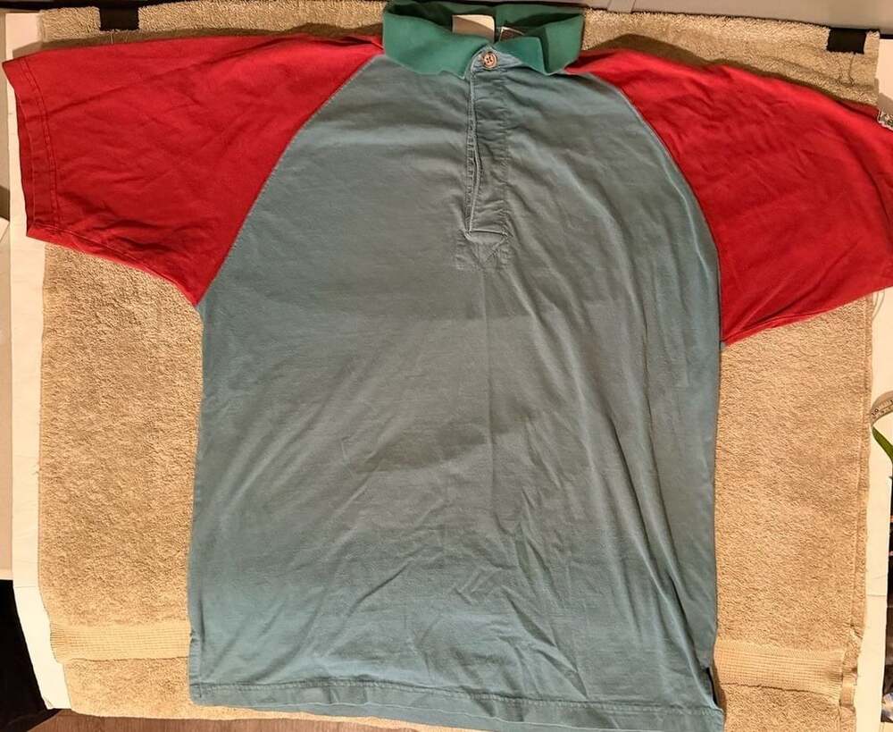 Capeisle Knitters Polo Size XL Blue Red Green Colorblock Vintage Shirt